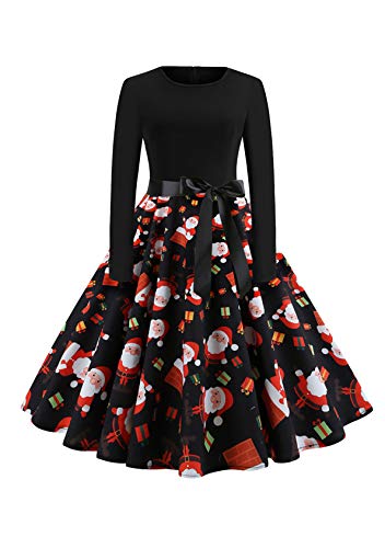 EFOFEI Damen Weihnachts Kleid Langarm Weihnachten Kleid Weihnachtskleider Cocktailkleid Festlich Kleid Vintage Hepburn Kleid Schwarz M von EFOFEI