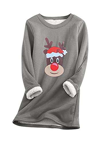 EFOFEI Damen Weihnachtspullover Als Geschenkoberteil Mit Elch-Printwarmes Und Bequemes Sweatshirt Dunkelgrau L von EFOFEI