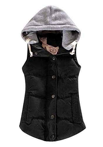 EFOFEI Damen Winter Casual Verdicken Ärmellose Weste Mantel Hooed Schwarz S von EFOFEI