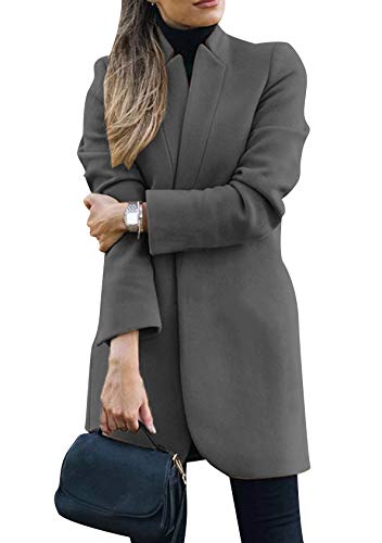 EFOFEI Damen Winter Langarm Slim fit Wollmantel Oberbekleidung Zweireihiger Wollmantel GrößEn Lose Outwear Trenchcoat Langer Wollblazer Dunkelgrau S von EFOFEI