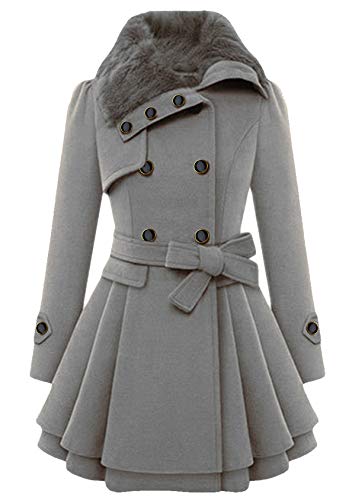 EFOFEI Damen Winter Lange Ärmel Trenchcoat Wintermantel Parka Revers Collegejacke Mantel Übergangsjacke Dufflecoat Outwear Mit Gürtel Grau L von EFOFEI