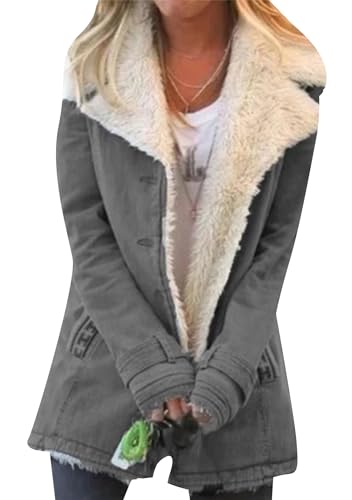 EFOFEI Damen Winter Leichte Lange Jacke Verschluss Mode Einreihige Jacke Grau M von EFOFEI