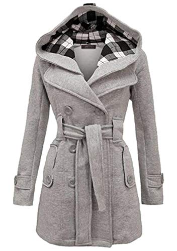 EFOFEI Damen Winter Midilänge Outdoorjacke Blend Trenchcoat Hellgrau 2XL von EFOFEI