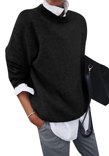 EFOFEI Damen Winter Reverskragen Pullover Langarm Tops Kontrast Shirt Casual Collared 2 In 1 Pullover Schwarz M von EFOFEI