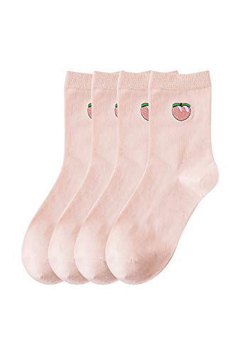 EFOFEI Damen Winter Warm Einfarbig Warm Niedlich Feste Lange Socken 4 Pairs Peach Pink von EFOFEI