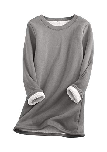 EFOFEI Frauen Winter Warm Pullover Mode Vlies Pullover Langarm Plus Vlies Pullover Dunkelgrau L von EFOFEI