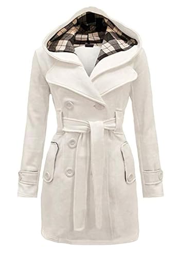 EFOFEI Damen Winter Zweireiher Trenchcoat Mantel Winter Blend Warm Jacket Beige L von EFOFEI