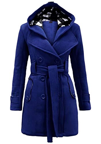 EFOFEI Damen Winter Zweireiher Trenchcoat Mantel Winter Blend Wool Jacket Königsblau S von EFOFEI