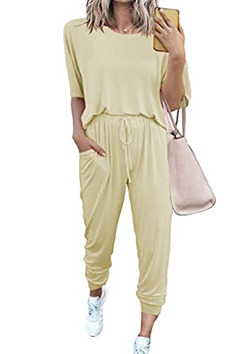 EFOFEI Damen Zweiteiliges komfortables Zuhause Loungewear mit Taschen Jogginganzug Khaki S von EFOFEI