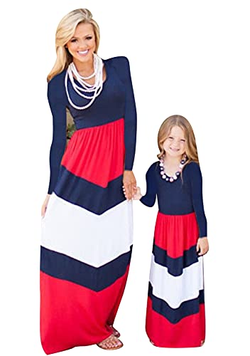 EFOFEI Familie Passende Kleider Stitching Weste MaxiKleid Strand Maxikleid Sommer Sunsuit Rot+Blau Lange Ärmel S von EFOFEI