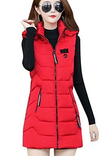 EFOFEI Frauen Dicke Winterweste Mit Taschen Winter Gesteppt Gilet Long Bag Hüfweste Rote XL von EFOFEI