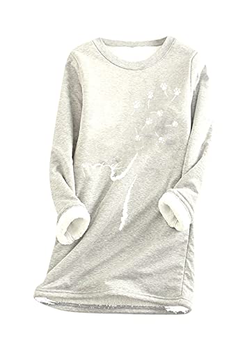 EFOFEI Frauen Dickes Vlies Warmes Lässiges Sweatshirt - Gefüttert, Einfarbig, Mit Pfote - Für Teenager Mädchen - Hellgrau S von EFOFEI