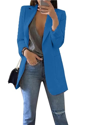EFOFEI Frauen Einfarbige Strickjacke Casual Revers Langarm Blazer Taschen Offene Front Arbeitsjacken Dunkelblau M von EFOFEI