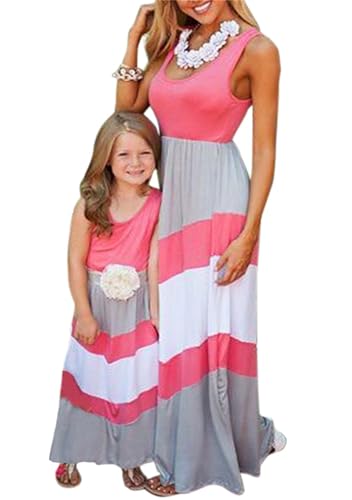 EFOFEI Frauen Familie Passende Outfits Kleid Casual Einfache Flowy Kleid Schönes Tank Sundress Rosa Grau L von EFOFEI