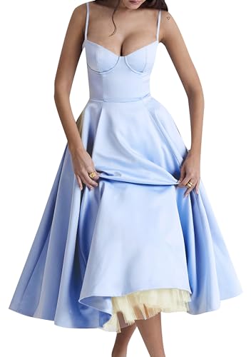 EFOFEI Frauen Feiertag Lässiges Sommerkleid Netz Swing Sommerkleid Fließend Trendy Lose Kleid Hellblau S von EFOFEI
