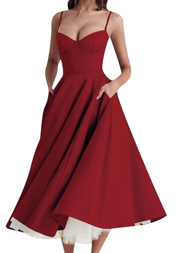 EFOFEI Frauen Formelle Prinzessinnen Kleider Feiertag Lässiges Sommerkleid Cocktail Cami Kleid mit Taschen Rot S EFOFEI Frauen Formelle Prinzessinnen Kleider Feiertag Lässiges Sommerkleid Cocktail Cami Kleid mit Taschen Rot S von EFOFEI