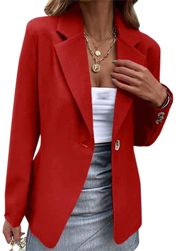EFOFEI Frauen Slim Fit Langarm Blazer Revers Offene Front Anzug Mantel Revers Knopf Office Jacken Slim Business Cardigan Rot XXL von EFOFEI