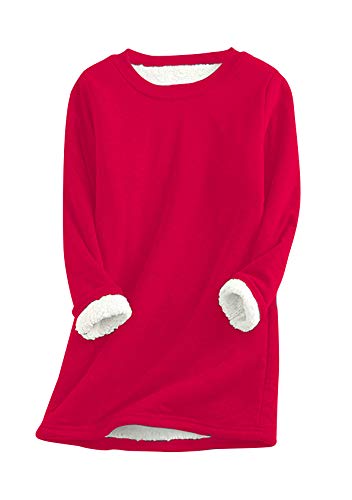 EFOFEI Frauen Vlies Gefüttertes Sweatshirt Rundhalsausschnitt Weiche Loungewear Plus Vlies Warmes Sweatshirt Teen Girls Sweatshirt Rot 4XL von EFOFEI