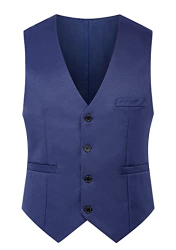 EFOFEI Herren Business Casual Weste Herringbone Tweed Anzug Weste V-Ausschnitt Ärmellos Slim Fit Jacke Seeblau S von EFOFEI