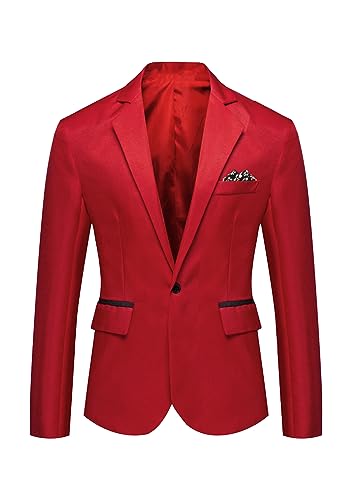 EFOFEI Herren Dinner Prom Party Jacke Klassische Arbeitsanzug Jacken Sport Mantel Casual Blazer Drucken Rot XL von EFOFEI