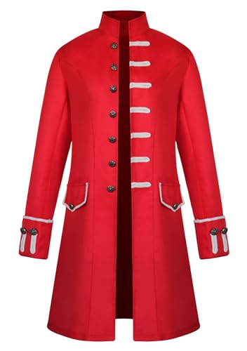 EFOFEI Herren Einfarbig Mittellang Langarm Gothic Jacke Viktorianisch Steampunk Mantel Rot S von EFOFEI
