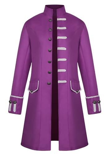 EFOFEI Herren Einreihiger Steampunk Mantel Mit Taschen Gothic Jacke Rollkragen Festival Uniformen Lila L von EFOFEI