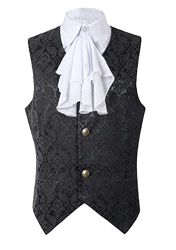 EFOFEI Herren Faschingsweste West Palace Vintage Jacquard Weste Retro Gothic Mit Falschem Kragen Steampunk Mantel Schwarz 4XL von EFOFEI