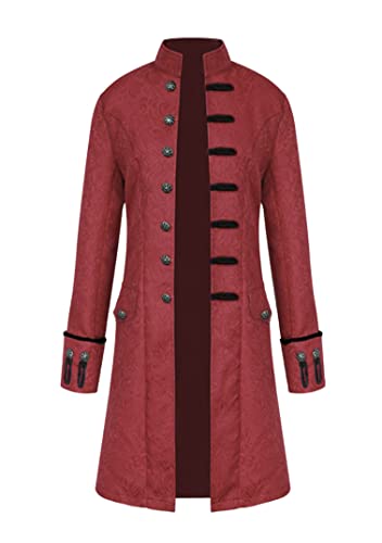 EFOFEI Herren Gothic Gehrock Vintage Uniform Kostüm Mittelalter Renaissance Retro Uniform Mittelalterliche Renaissance Uniform Mantel Weinrot M von EFOFEI