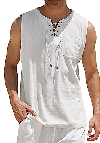 EFOFEI Herren Leichtes Strand Sommer Shirts Workout Muskel Gym Shirts Gothic Elastic Band Verstellbare Bluse Weiß M von EFOFEI