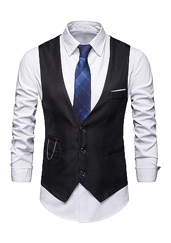 EFOFEI Herren Casual Business Weste Business Weste Weste V-Ausschnitt Anzugswesten mit Kette Schwarz L von EFOFEI