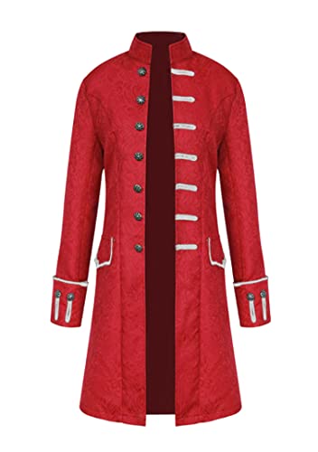 EFOFEI Herren Nieten Stehkragen Langarm Freizeitjacke Jacke Langarm Frack Stehkragen Mode Smoking Jacke Gothic Gehrock Vintage Uniform Kostüm Rot 4XL von EFOFEI