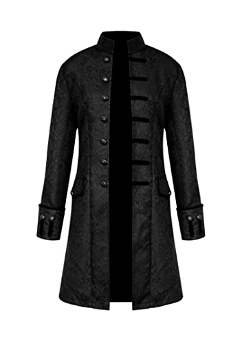 EFOFEI Herren Steampunk Retro Uniform Stehkragen Kleidung Nieten Stehkragen Langarm Freizeitjacke Jacke Windbreaker Steampunk Graben Outwear Schwarz XL von EFOFEI