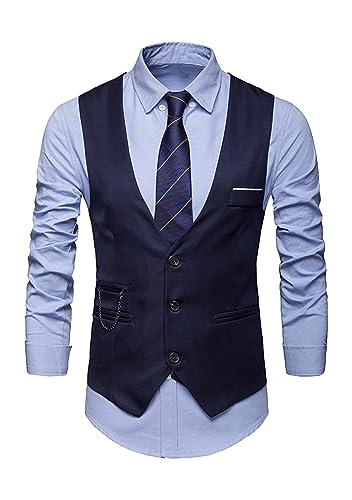 EFOFEI Herren Anzug Weste Button Down Formal Business Weste Einreihig Taschen Weste Marineblau M von EFOFEI