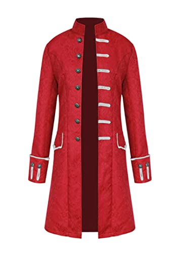 EFOFEI Herren Karneval Fasching Halloween Cosplay Kostüm Mittelalter Viktorianischen Gehrock Uniform Palace Style Prince Jacke Strickjacke Rot XXL von EFOFEI
