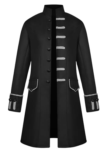 EFOFEI Herren Vintage Gothic Einreihiger Steampunk Mantel Mit Taschen Mittellange Jacke Schwarz M von EFOFEI