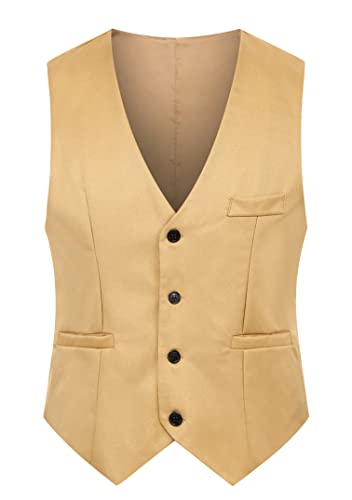 EFOFEI Herren Weste einfarbig für Anzug oder Smoking Slim Casual V-Neck Weste einfarbig Weste Anzug Khaki S von EFOFEI