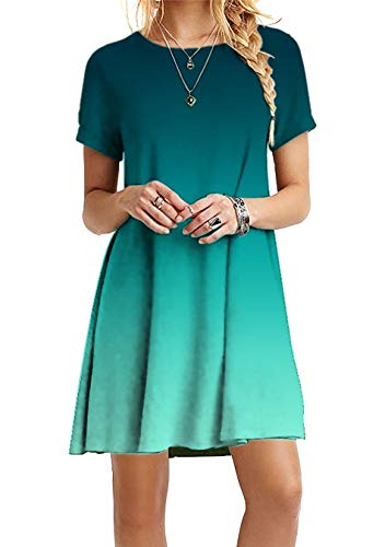 EFOFEI Ladies Sommer Beiläufig Lose Kleid Mini Sommerkleid Kurzarmkleid Gradient Grün L von EFOFEI