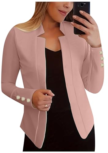 EFOFEI Lady's Casual Office Cropped Blazer Bürojacke Sommer Dünner Leinenmantel Tailo Strickjacke Blazer Rosa 3XL von EFOFEI