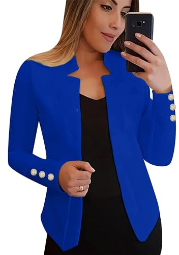 EFOFEI Lady's Unique Design Anzug Fitted Cardigan Blazer Fashion All Match Coat Casual Long Sleeve Office Jacket Royal Blue S von EFOFEI