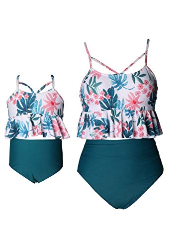 EFOFEI Mädchen Bedruckte Badebekleidung Urlaub Blumen Badeanzug Crop Swimming Wear Grün 6-8 Jahre von EFOFEI