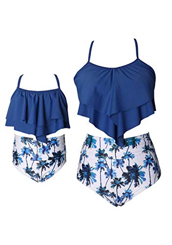 EFOFEI Mädchen Family Match Badeanzug mit Blumenmuster und Spaghettibügel Blue2-3T von EFOFEI