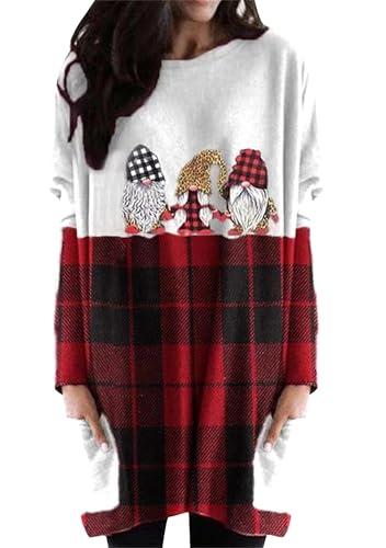EFOFEI Damen Vielseitiges Bequemes Unterhemd Sweatshirt Mit Rundhalsausschnitt Lockerer Passform Top Langärmliges Bedrucktes Hemdkleid DREI Hüte M von EFOFEI