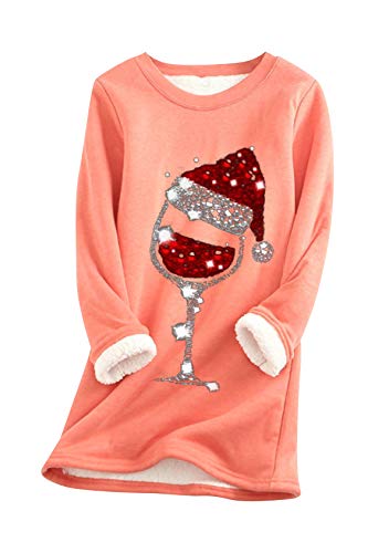 EFOFEI Damen Top Mit Weinglas Muster Kleidung Für Die Weihnachtsfeier Freizeit Tops Für Das Zuhause Wassermelone Rot XXL von EFOFEI