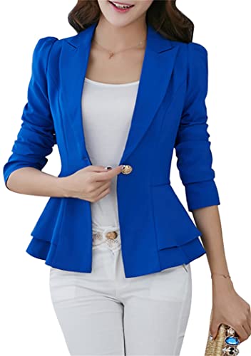 EFOFEI Mädchen Taille Puff Sleeve Blazer Elegante Business Work Suit Crop Frill Slim Fit Blazer Slim EIN Knopf Blazer Blau S von EFOFEI