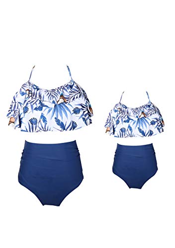 EFOFEI Mädchen ärmellose Blumen Sommer Familie Bikini ärmellose Zweiteilige Anzug Blau 4-5T von EFOFEI