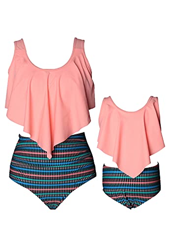 EFOFEI Split Badeanzug Retro Hohe Taille Familie Bikini Set Plissee-Rüsche Bademode Mutter Tochter Familie Badeanzug Orange 4-5 Jahre von EFOFEI