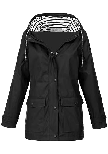 EFOFEI Unisex Kapuzenmantel Kordelzug Leichter Mantel Regenmantel Skijacken Outdoor Bergsteigerjacke Schwarz XXS von EFOFEI