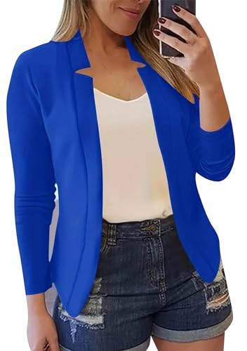 EFOFEI Damen Casual Kostüm Formal Kostüm Jacke Front Open Work Blazer Langarm Büro Jacke Blau S von EFOFEI
