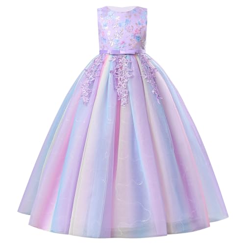EFOGEP Blumenmädchenkleider Ärmelloses Pailletten Blume Tutu Prinzessin Kleid Elegantes Party Langes Abendkleid Baby Mädchen A-Linie Tüll Gwon Hochzeit Geburtstag Festzug Kleid Lila 7-8Jahre von EFOGEP
