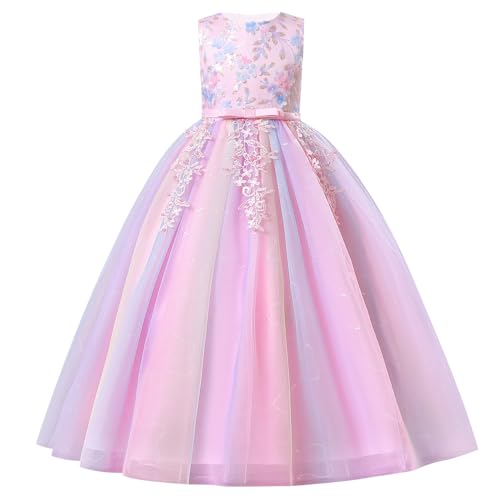 EFOGEP Blumenmädchenkleider Ärmelloses Pailletten Blume Tutu Prinzessin Kleid Elegantes Party Langes Abendkleid Baby Mädchen A-Linie Tüll Gwon Hochzeit Geburtstag Festzug Kleid Rosa 5-6Jahre von EFOGEP